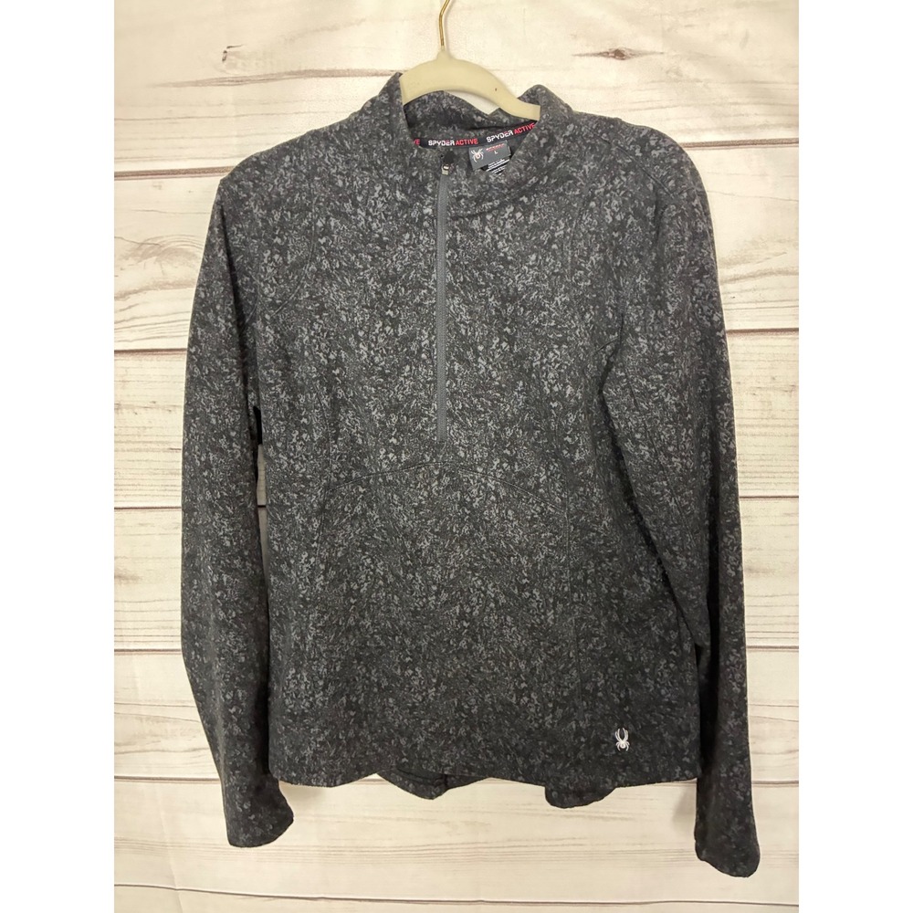 Spyder Active Womens Quarter Zip Pullover Fleece Jacket Grey Black Marble L